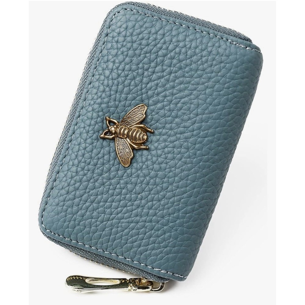 NWOT Women's Leather Credit Card Holder RFID Blocking Blue 4 X2 12 Slots Wallet